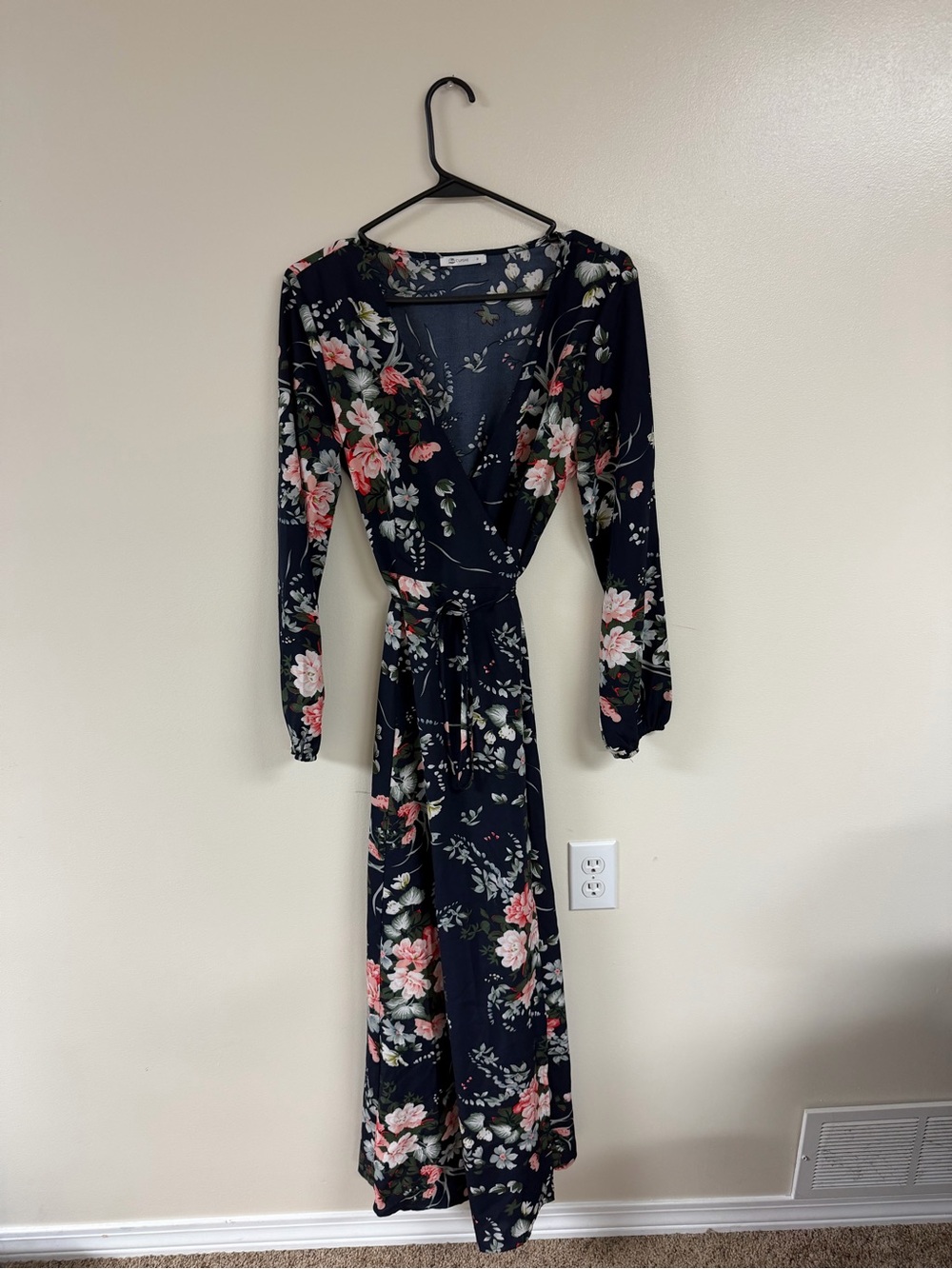 Cupshe Navy Floral Wrap Maxi Dress with Pink Blossoms